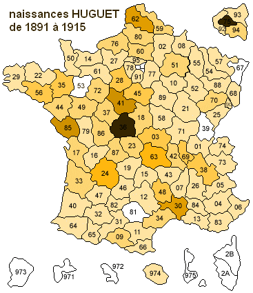 naissances Huguet de 1891 à 1915